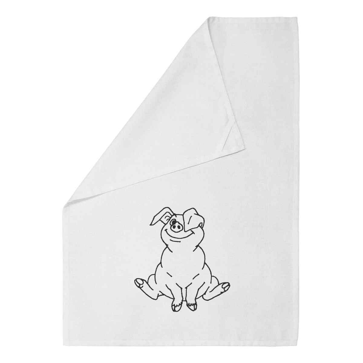 'Sitting Pig' Cotton Tea Towel / Dish Cloth (TW010126)
