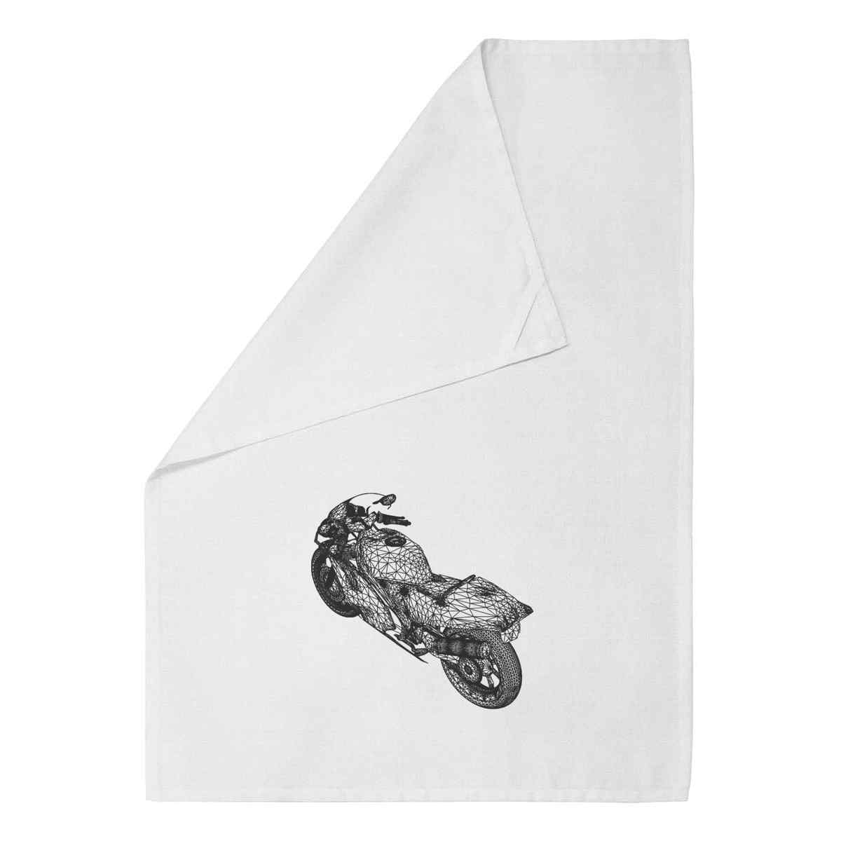 'Wireframe Motorbike' White Cotton Tea Towel / Dish Cloth (TW00005599)