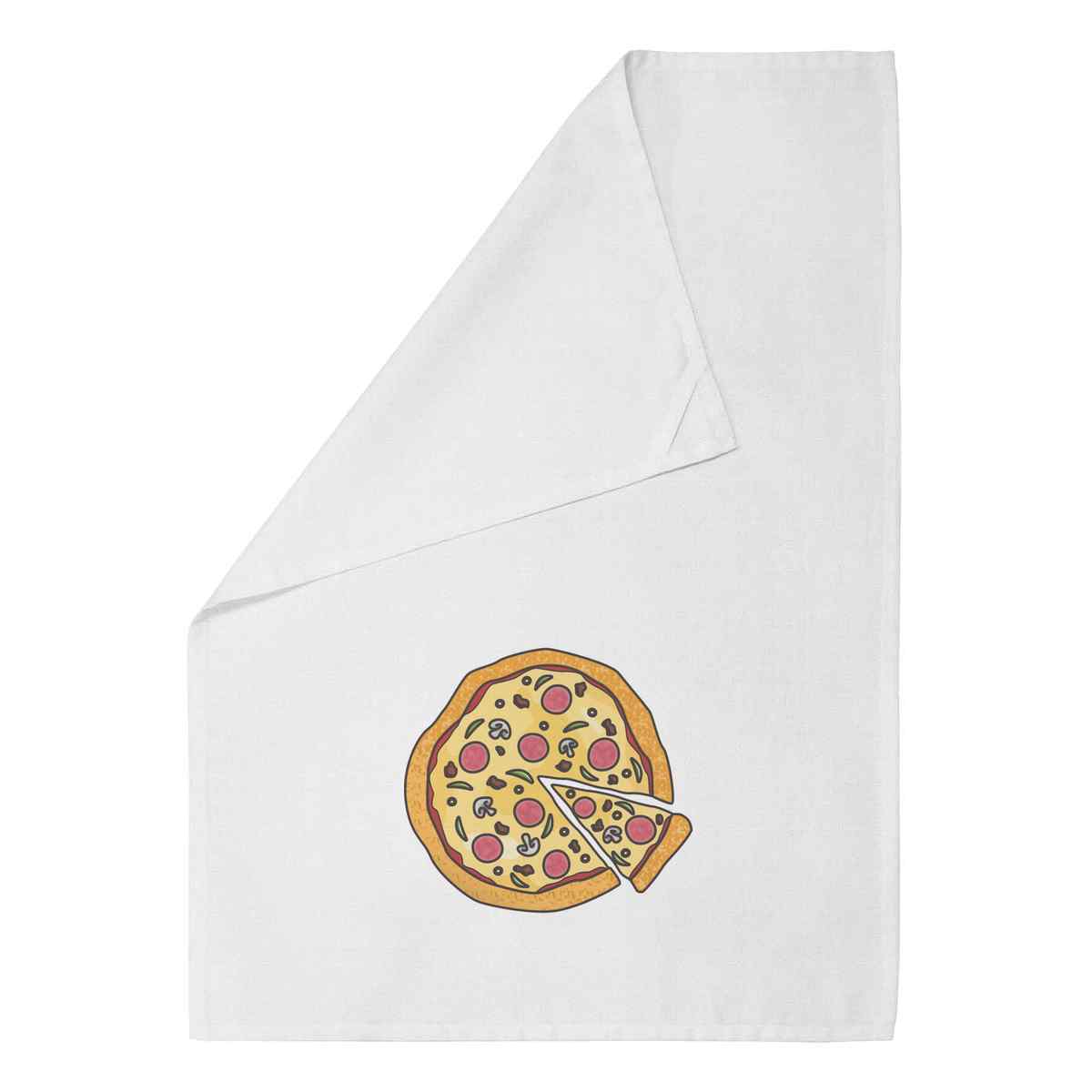 'Pizza' White Cotton Tea Towel / Dish Cloth (TW00005717)