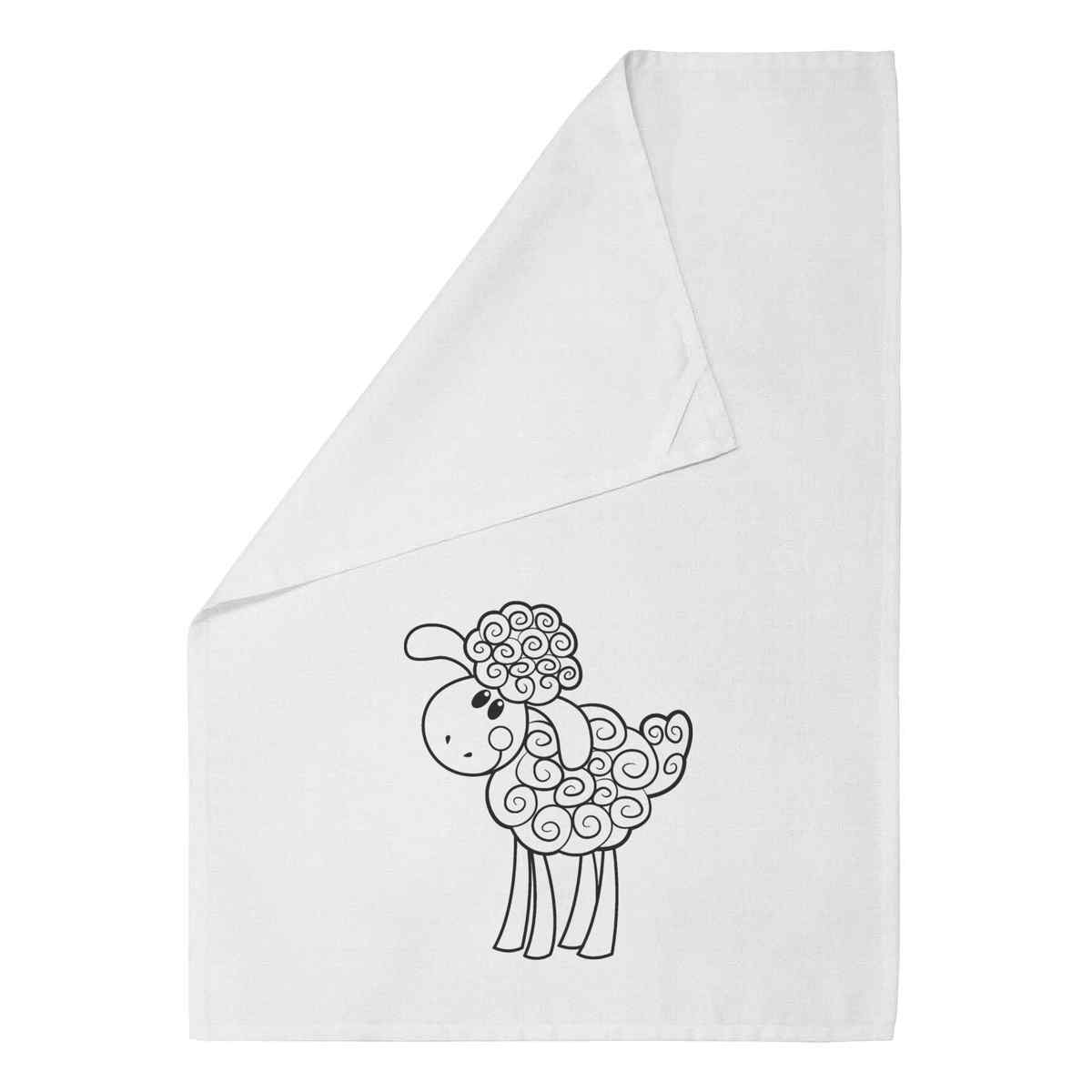 'Happy Sheep' Cotton Tea Towel / Dish Cloth (TW016628)