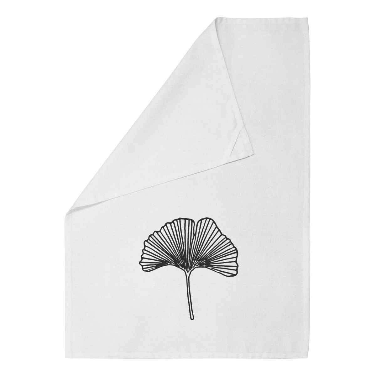 'Ginkgo Leaf' White Cotton Tea Towel / Dish Cloth (TW00008958)
