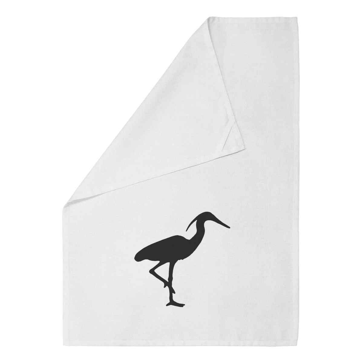 'Heron Silhouette' White Cotton Tea Towel / Dish Cloth (TW00009511)