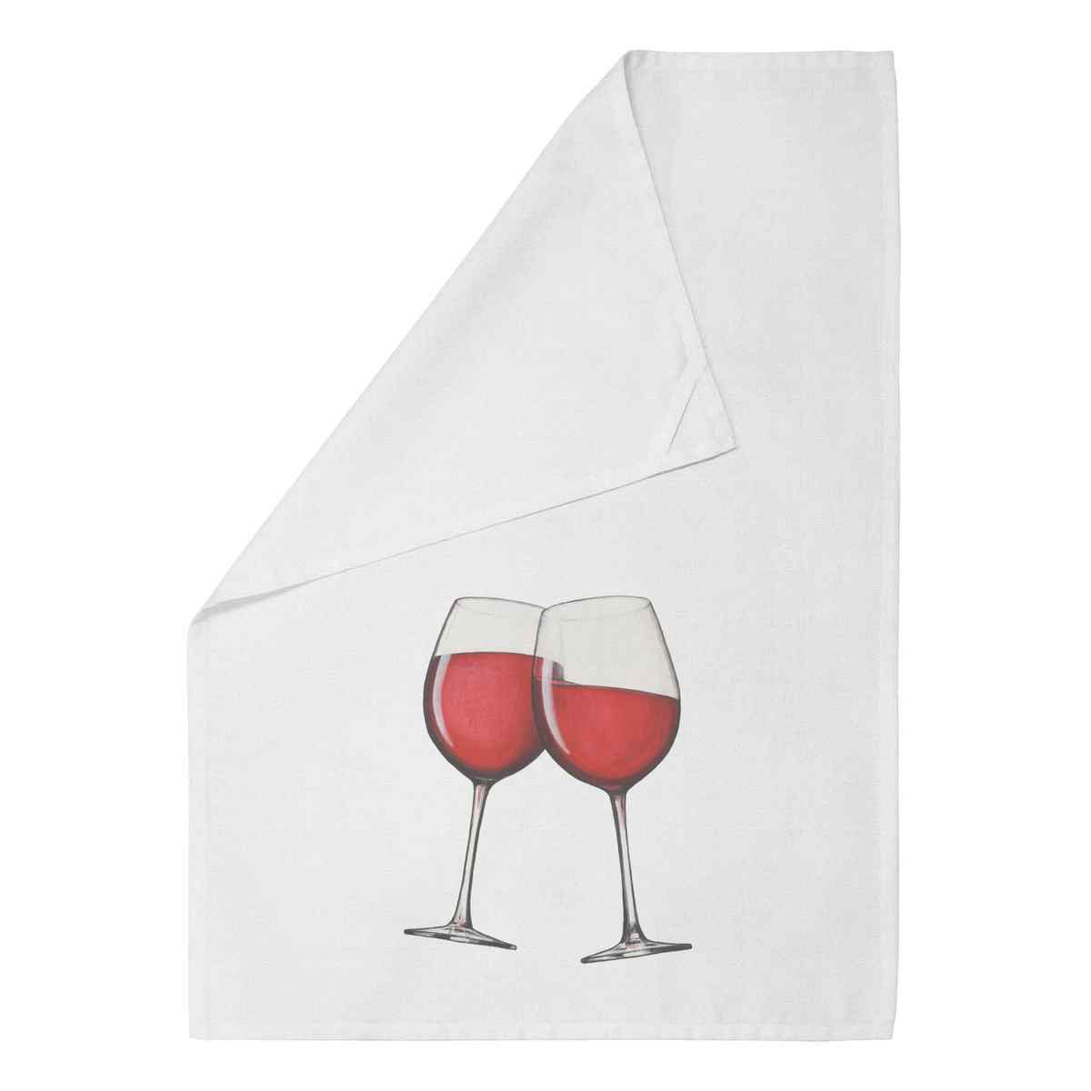 'Wine Glasses' White Cotton Tea Towel / Dish Cloth (TW00010307)