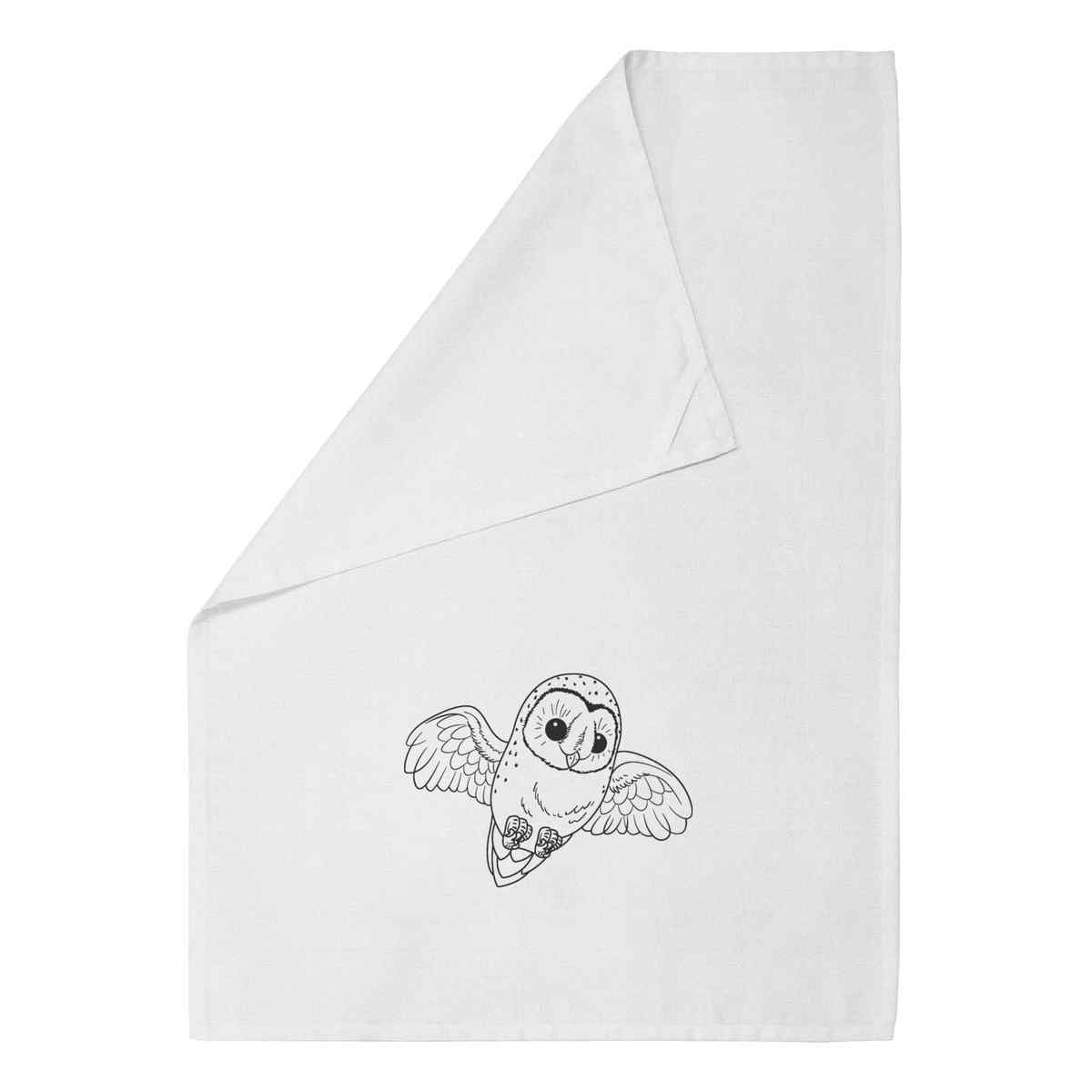 'Flying Barn Owl' Cotton Tea Towel / Dish Cloth (TW021217)