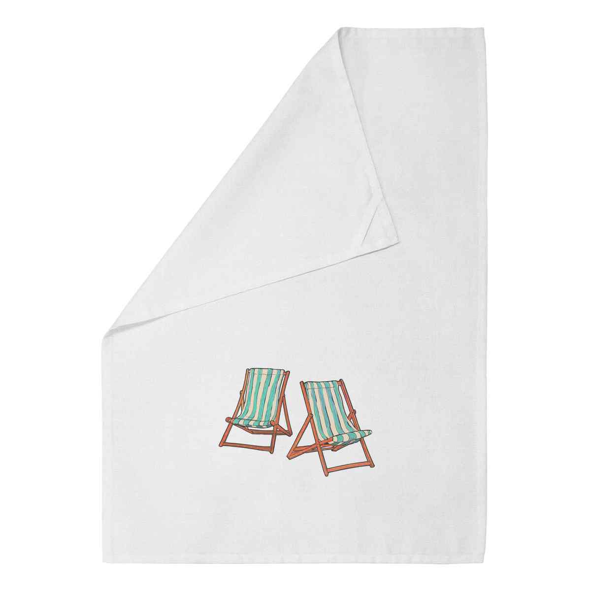 'Deck Chairs' White Cotton Tea Towel / Dish Cloth (TW00010975)