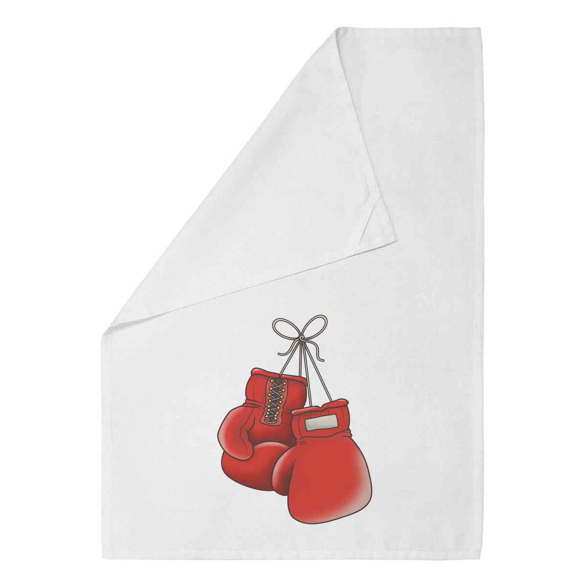 'Boxing Gloves' White Cotton Tea Towel / Dish Cloth (TW00011911)