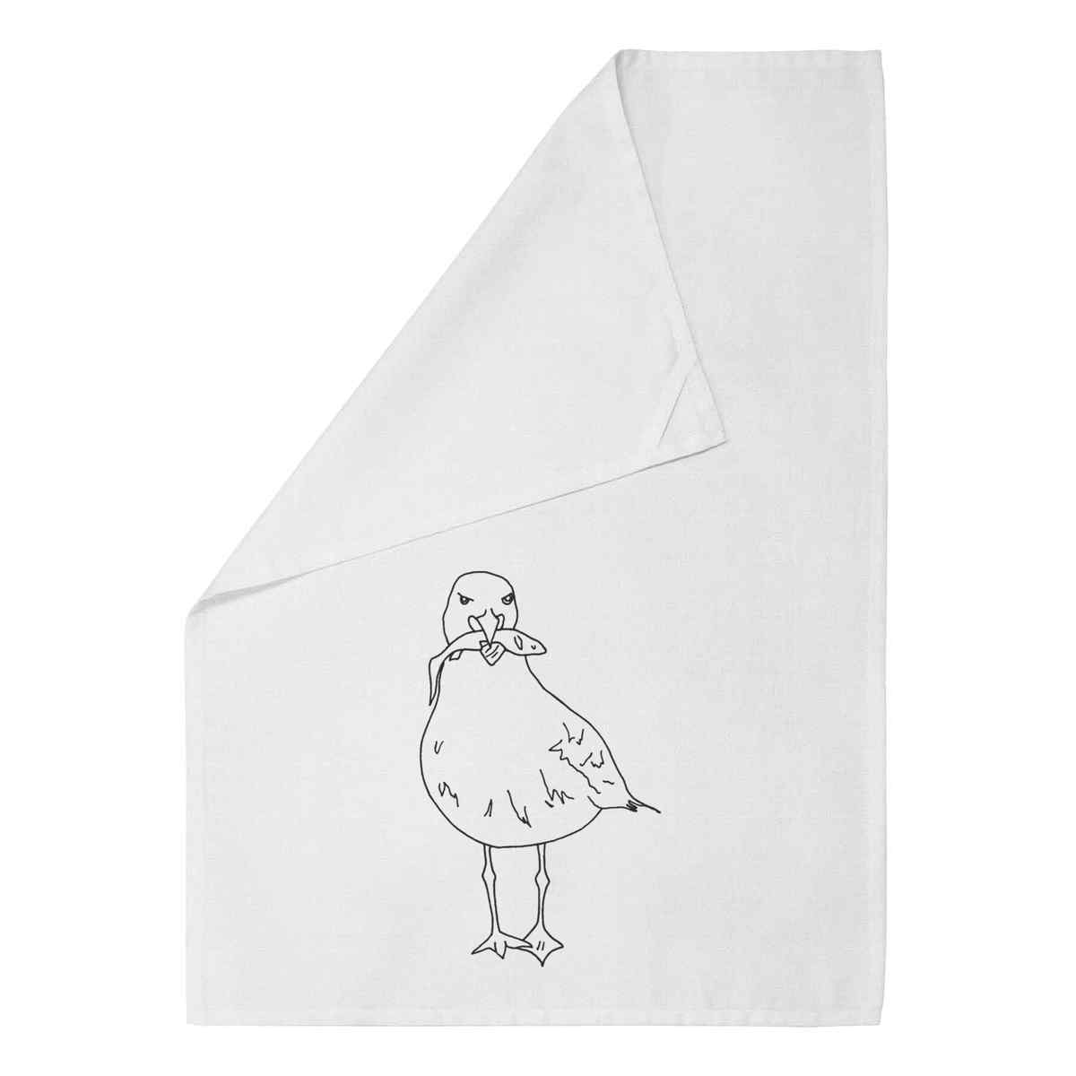 'Seagull With Fish' Cotton Tea Towel / Dish Cloth (TW024345)