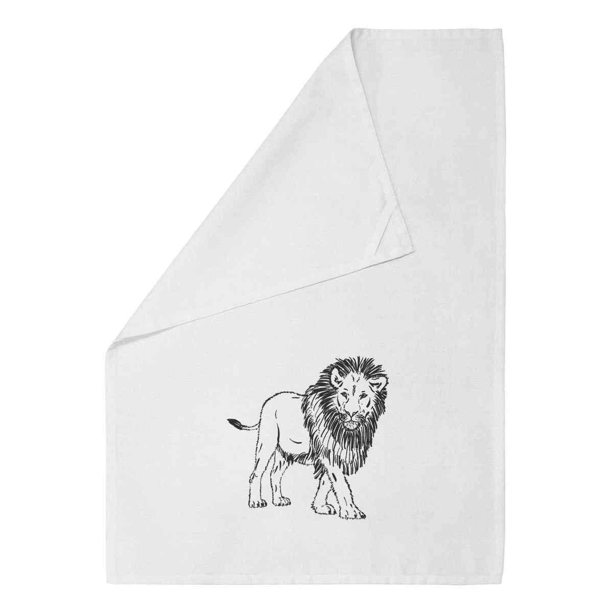 'Lion' White Cotton Tea Towel / Dish Cloth (TW00013349)