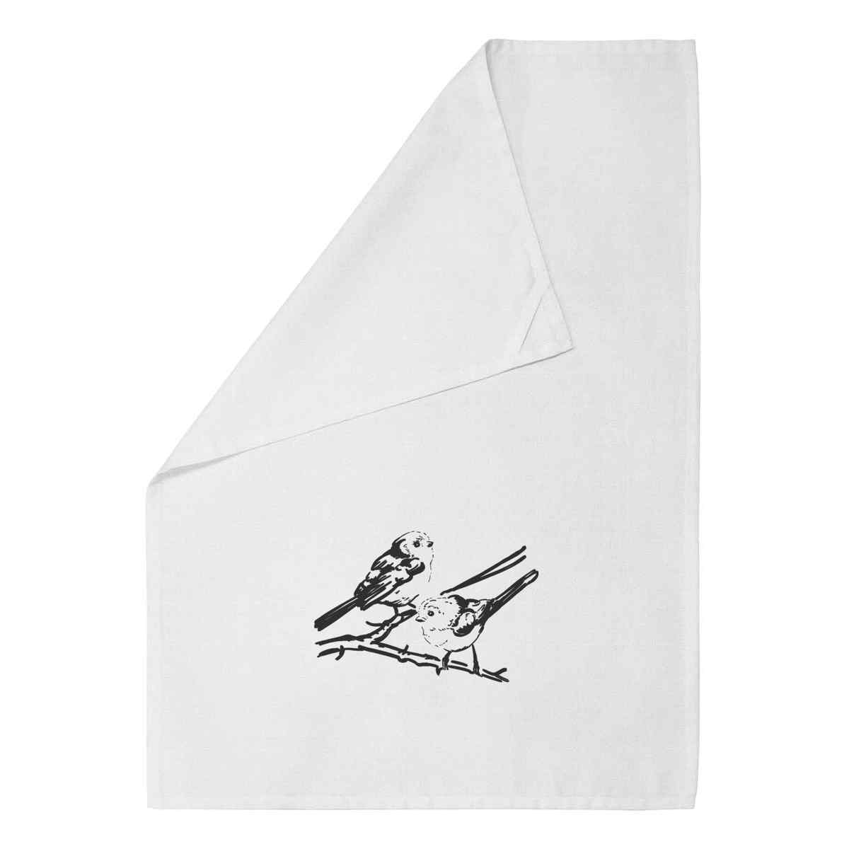 'Long Tailed Tits' Cotton Tea Towel / Dish Cloth (TW025383)