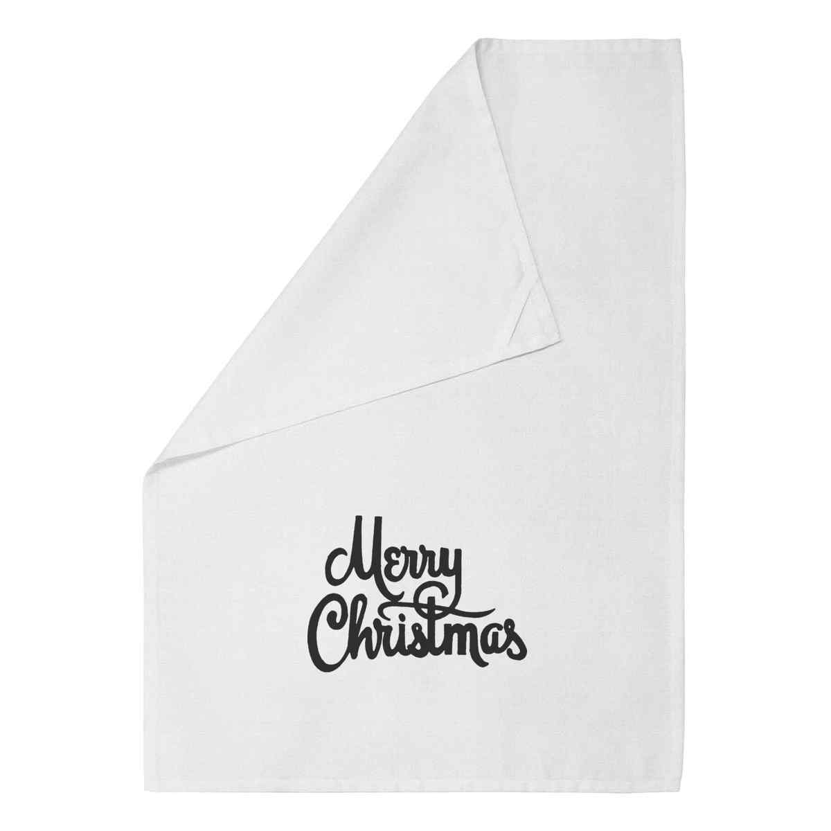 'Merry Christmas' White Cotton Tea Towel / Dish Cloth (TW00013907)