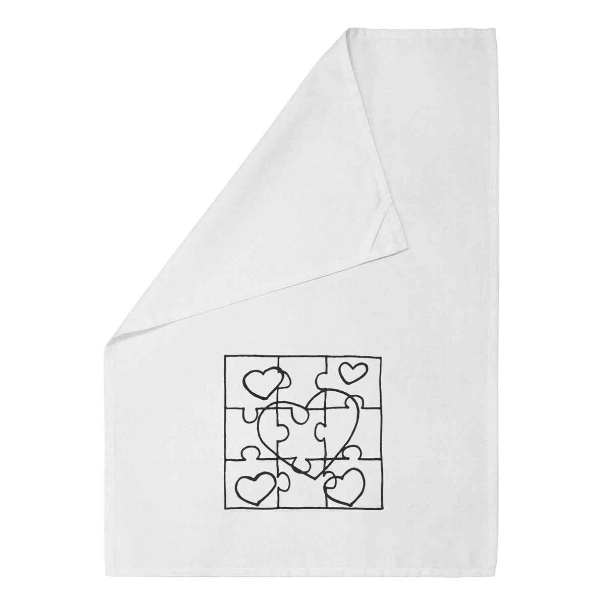 'Heart Puzzle' White Cotton Tea Towel / Dish Cloth (TW00014817)