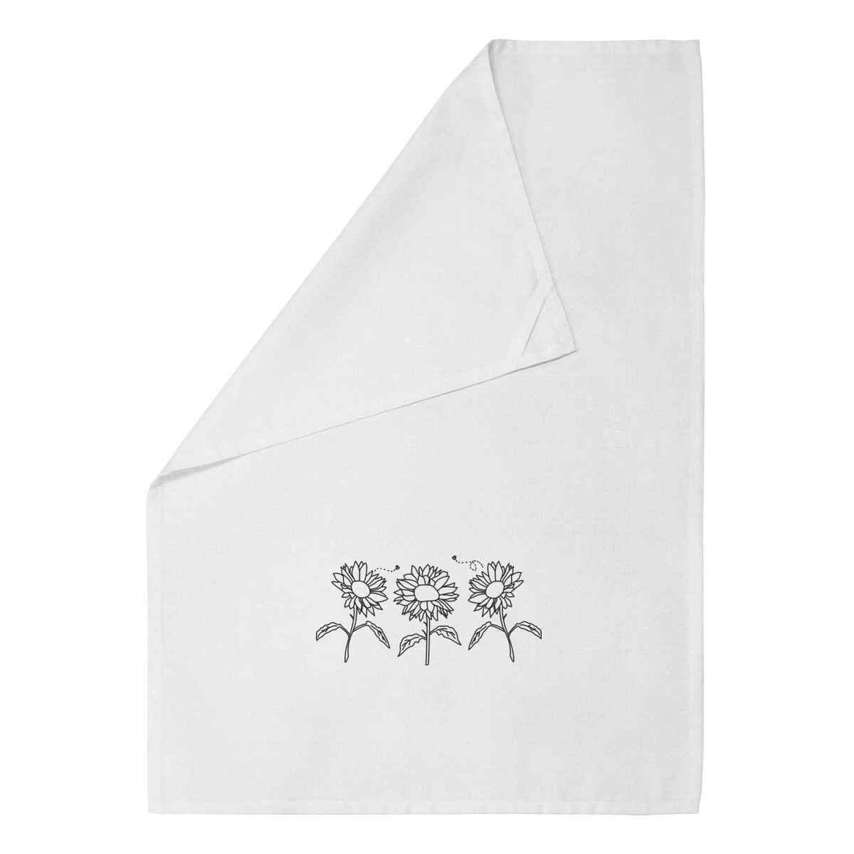 'Sunflowers & Bees' Cotton Tea Towel / Dish Cloth (TW028813)
