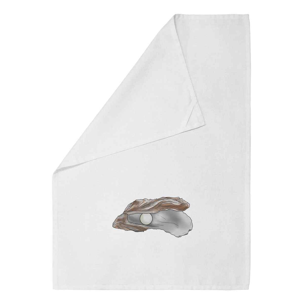 'Pearl Oyster' White Cotton Tea Towel / Dish Cloth (TW00020746)