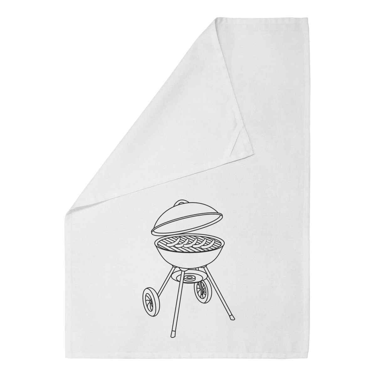 'Sausages On BBQ' Cotton Tea / Dish Towel - For Drying, Baking, Cooking and Kitchen Decor (TW030009)