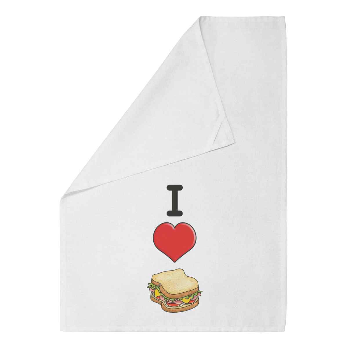 'I Love Sandwiches' White Cotton Tea Towel / Dish Cloth (TW00023754)