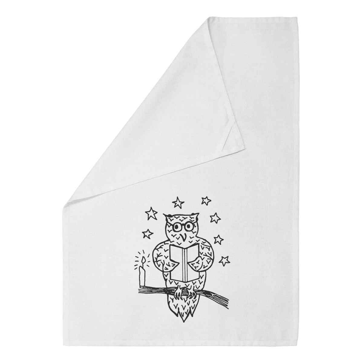 'Reading Owl' Cotton Tea Towel / Dish Cloth (TW038026)