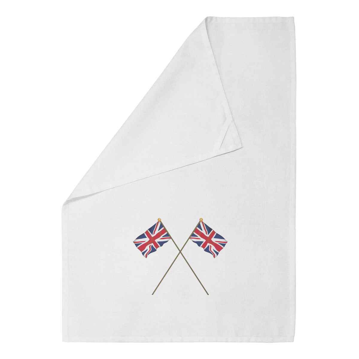 'Waving Union Jack Flags' White Cotton Tea Towel / Dish Cloth (TW00028906)