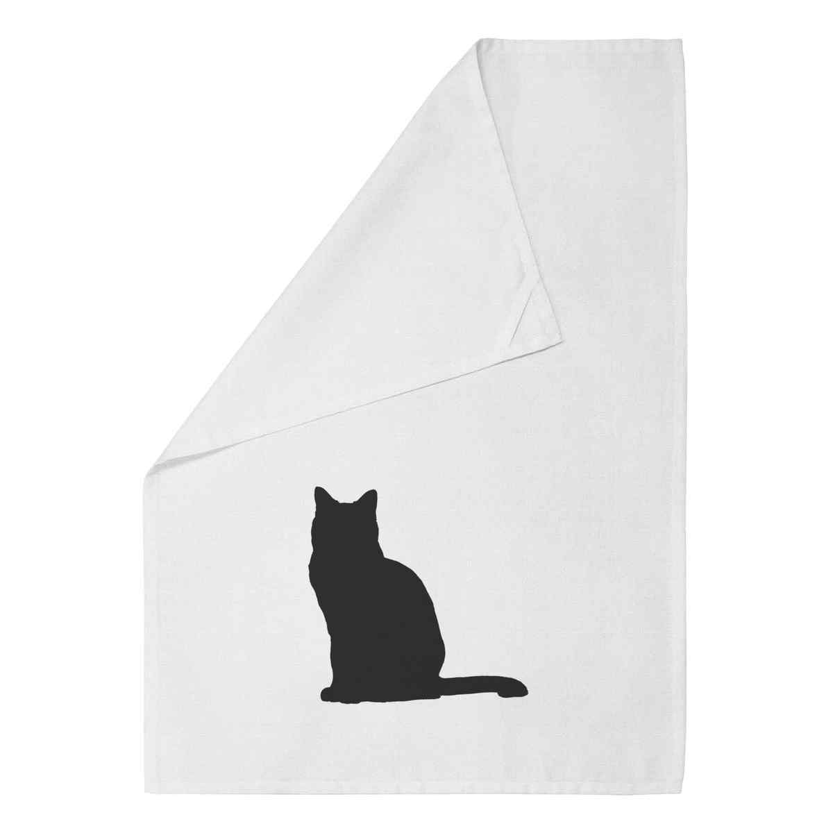 'Snowshoe Cat Silhouette' Cotton Tea Towel / Dish Cloth (TW038252)