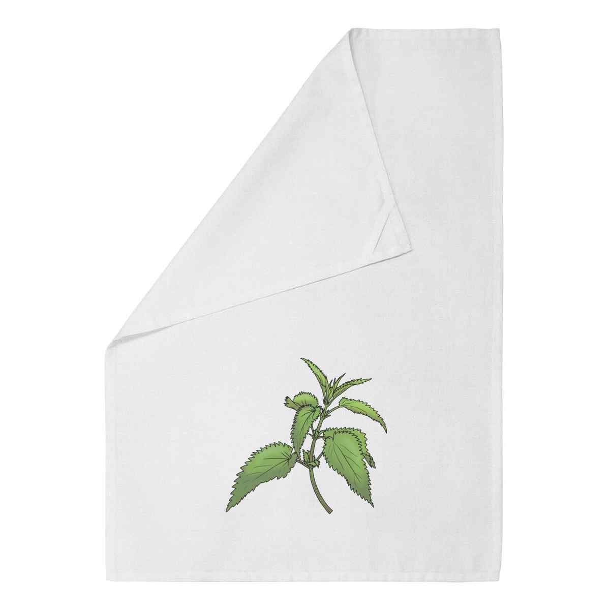 'Nettle Sprig' White Cotton Tea Towel / Dish Cloth (TW00029398)