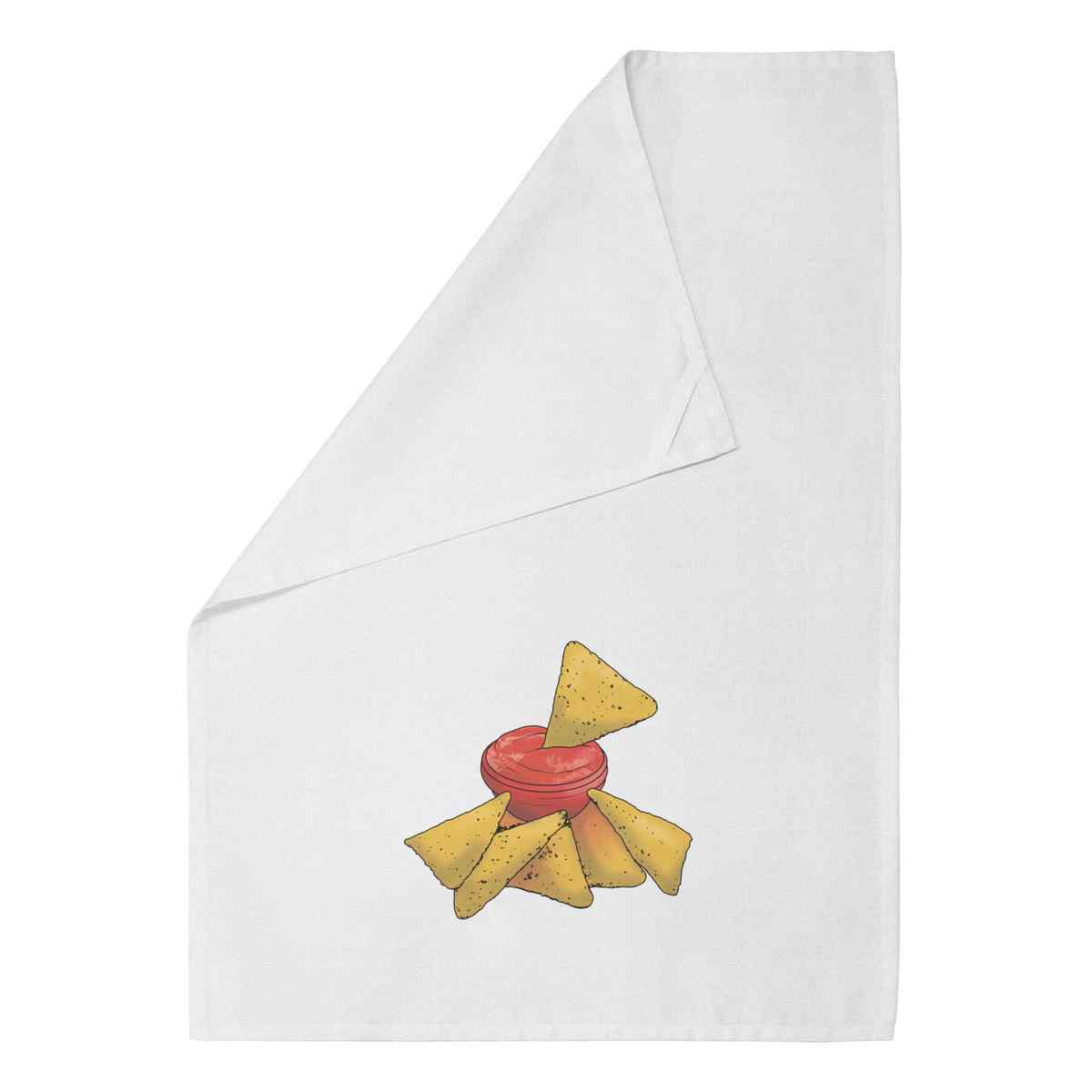 'Nachos & Dip' White Cotton Tea Towel / Dish Cloth (TW00029497)