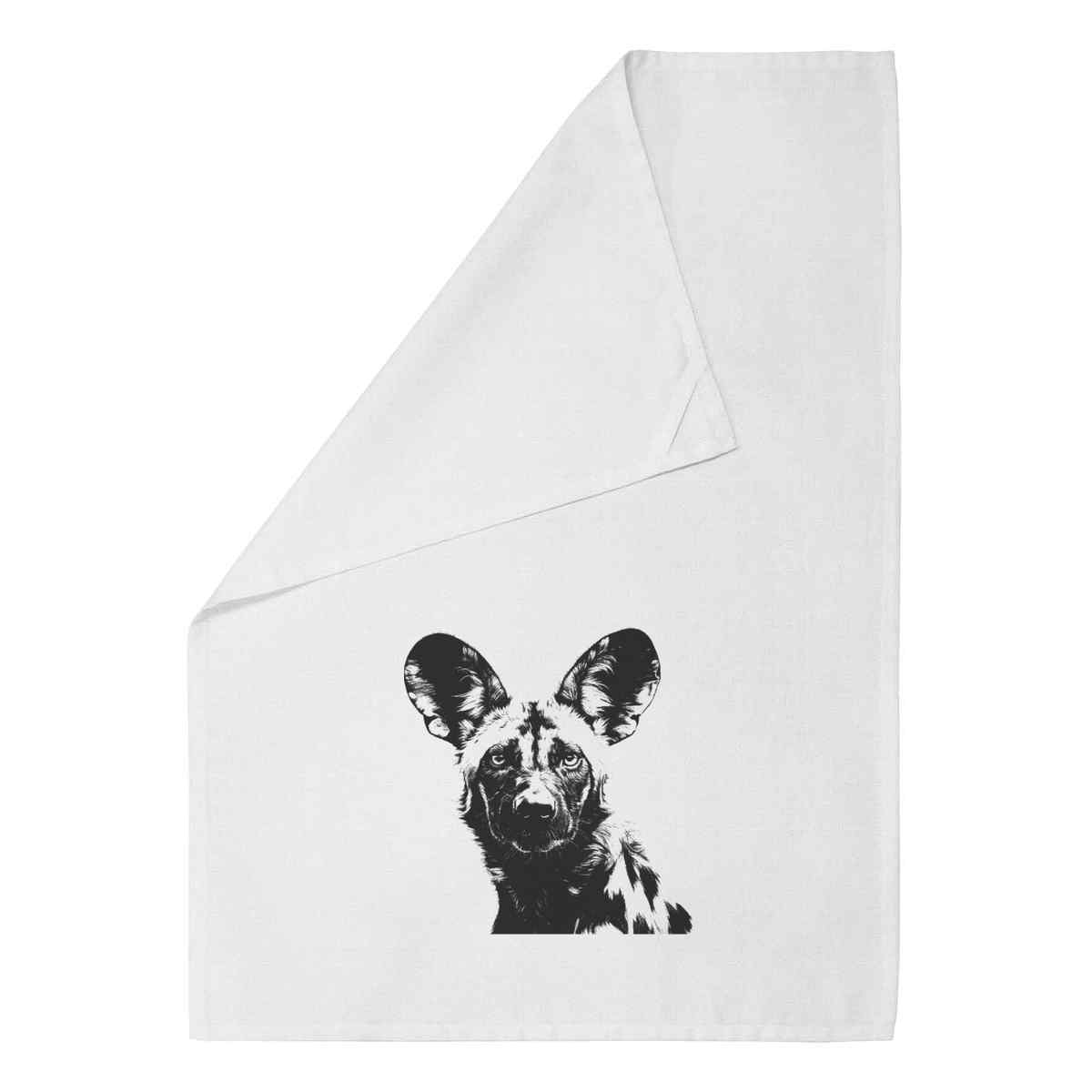 'African Wild dog' White Cotton Tea Towel / Dish Cloth (TW00032974)