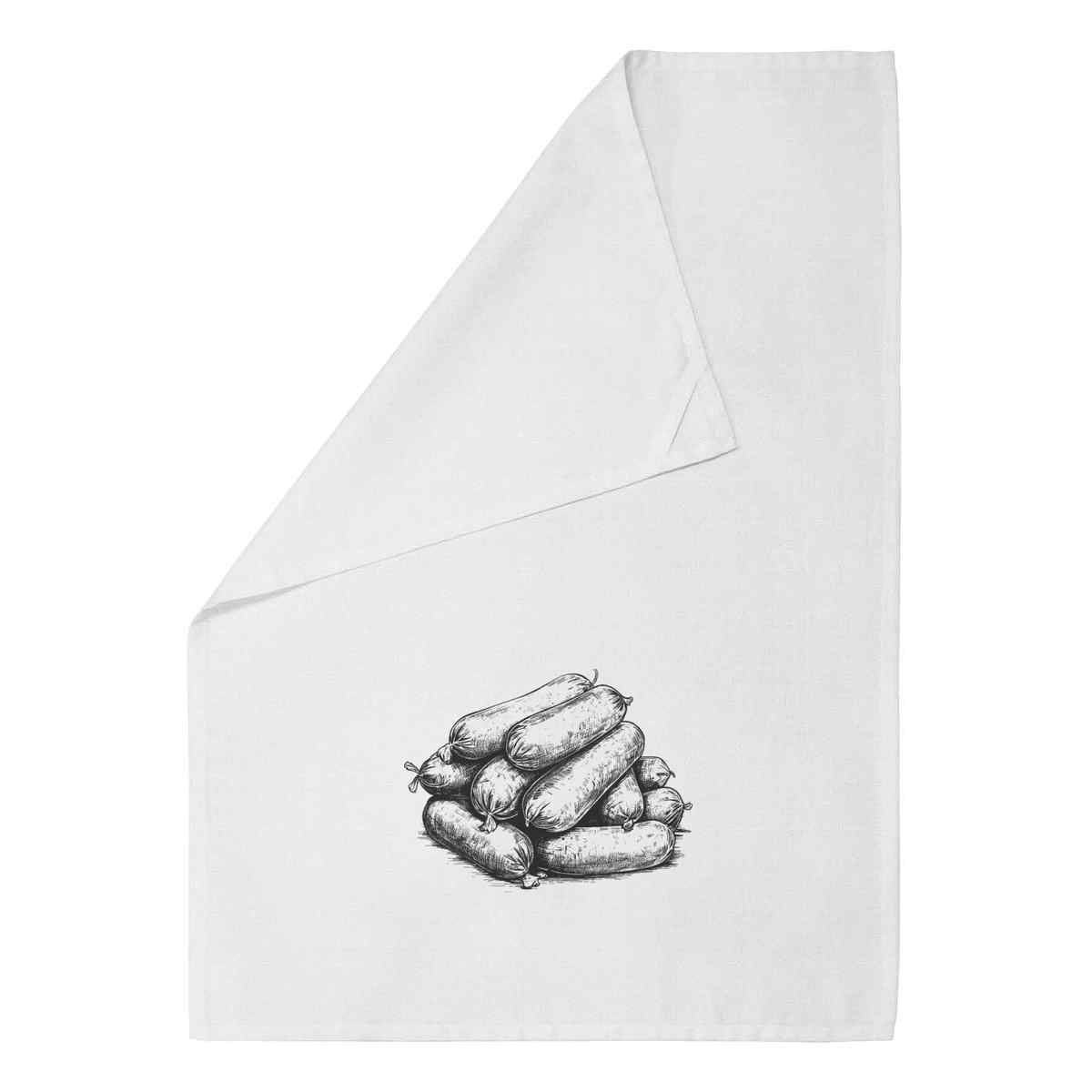 'sausages' White Cotton Tea Towel / Dish Cloth (TW00032993)