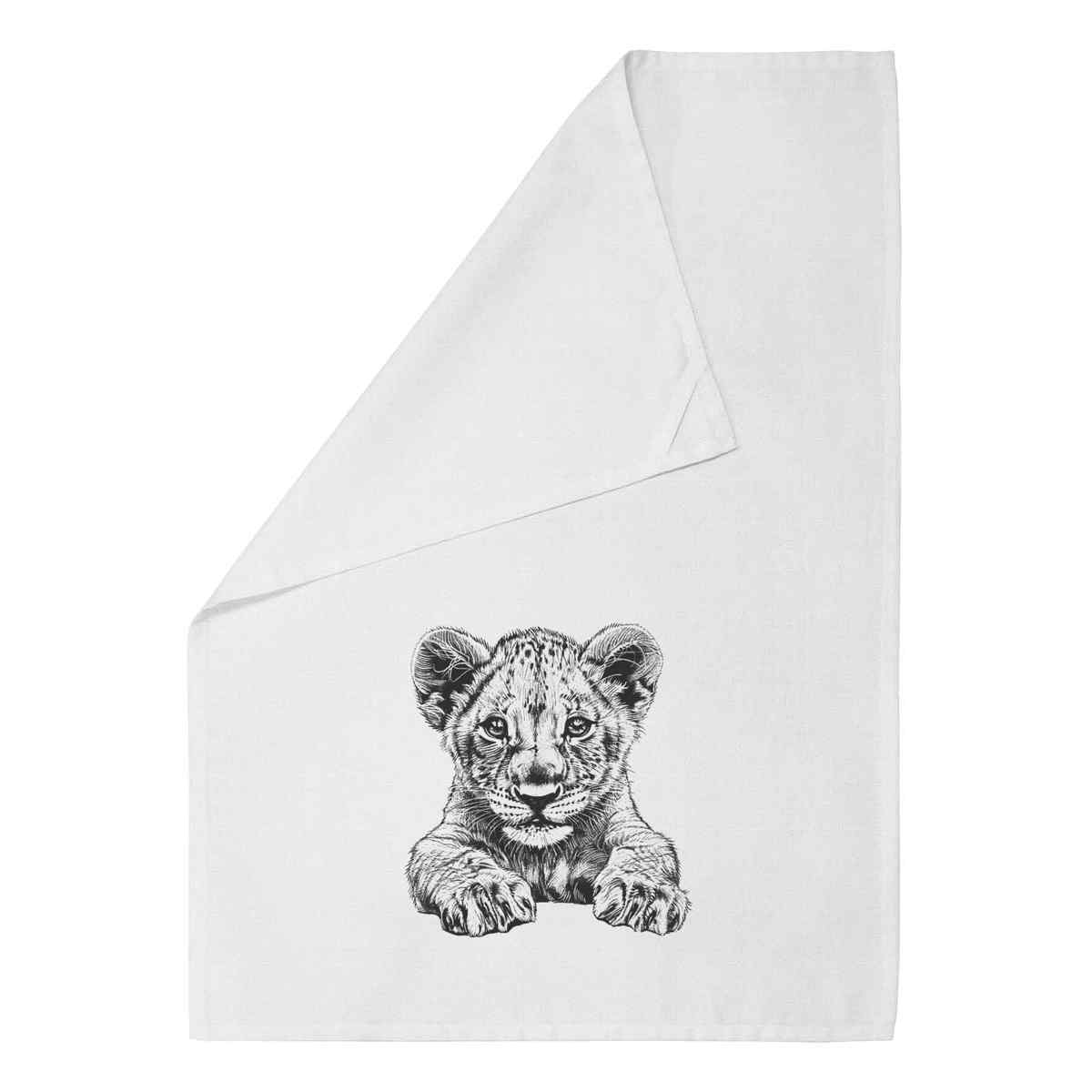 'Lion Cub Front View' Cotton Tea Towel / Dish Cloth (TW045731)