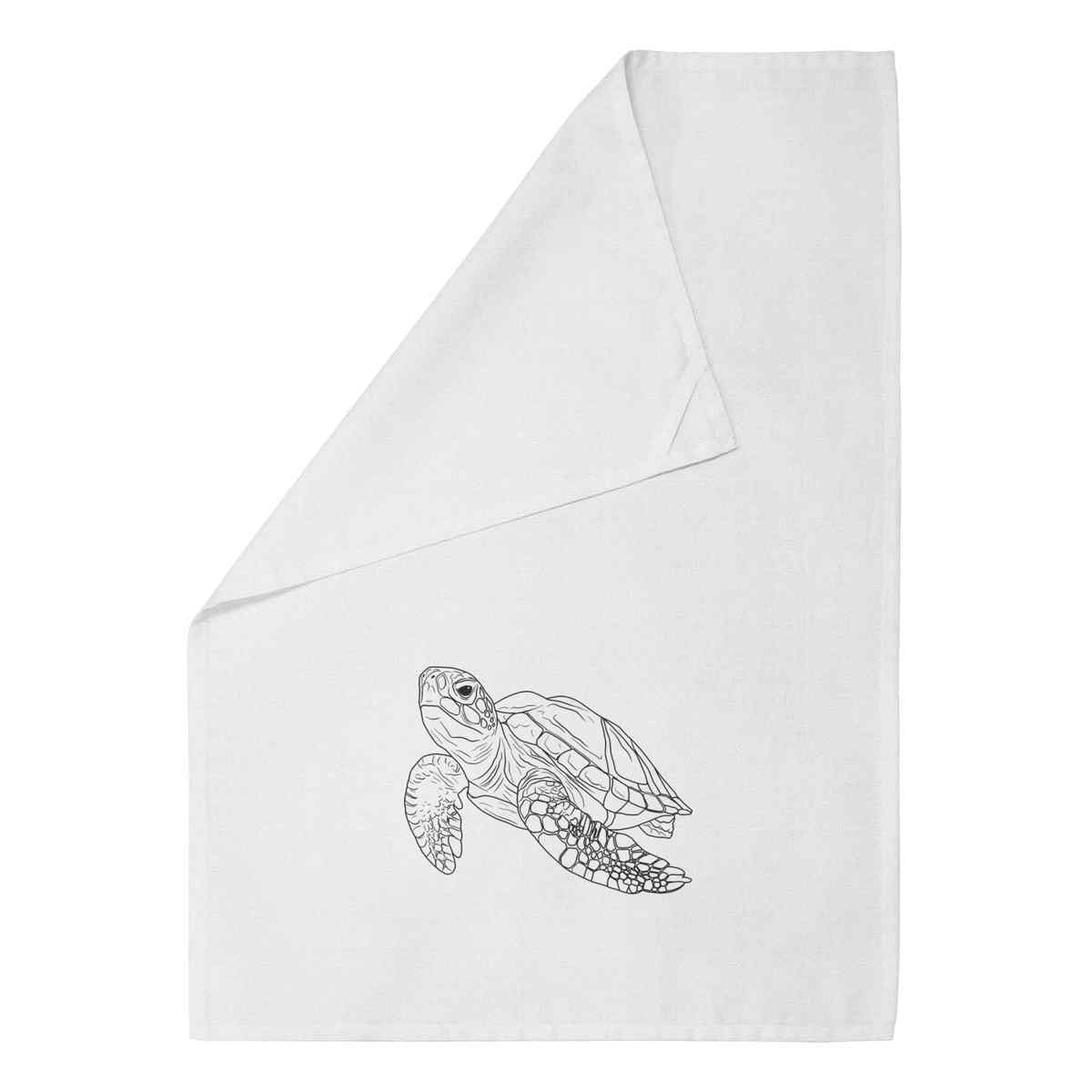 'Sea Turtle' White Cotton Tea Towel / Dish Cloth (TW00035911)