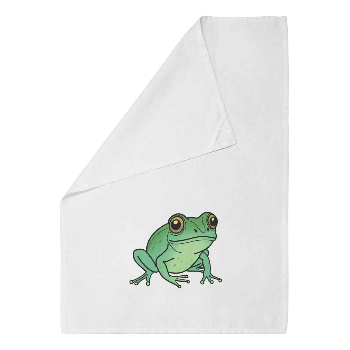 'Smiling Frog' White Cotton Tea Towel / Dish Cloth (TW00036449)