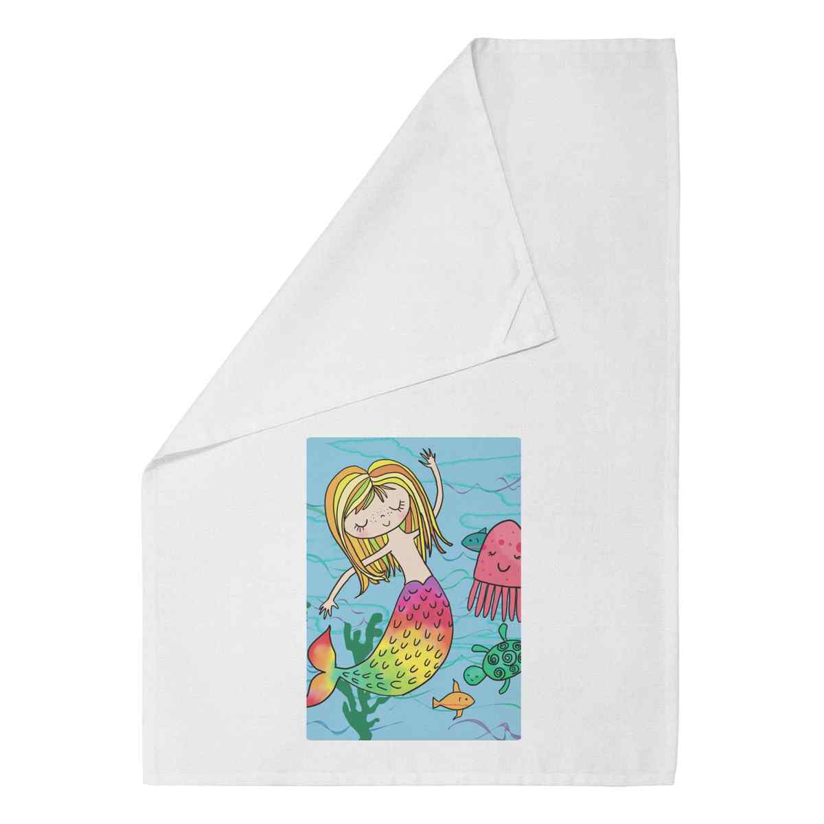 'Mermaid In The Ocean' Cotton Tea Towel / Dish Cloth (TW047413)