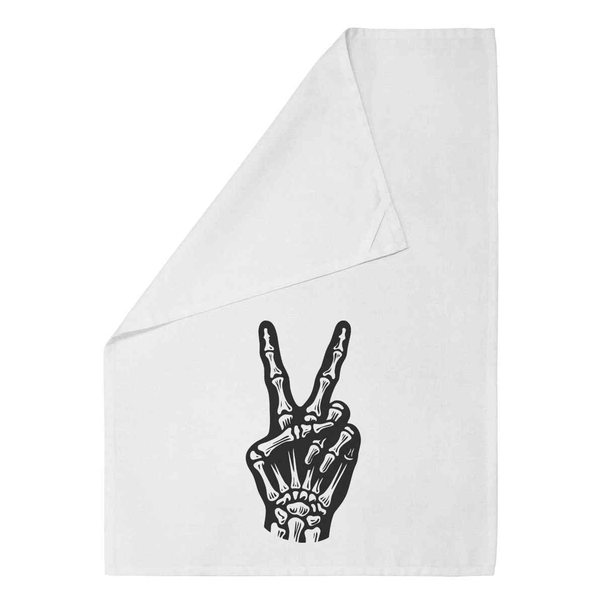 'Skeleton Hand Victory Sign' Cotton Tea Towel / Dish Cloth (TW048398)