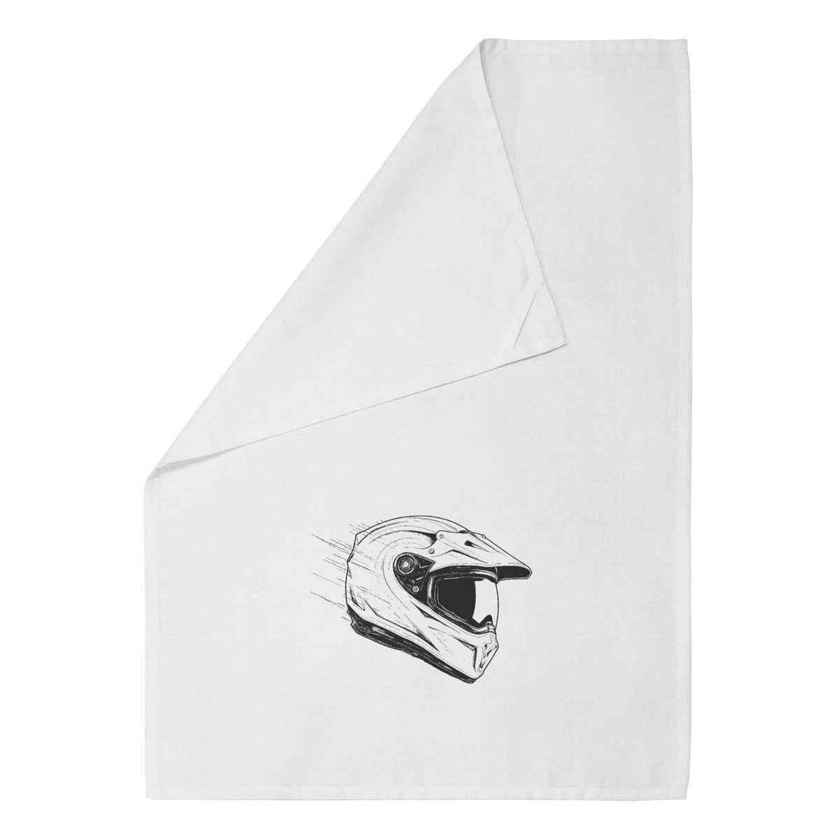 'Motorbike Helmet Side View' White Cotton Tea Towel / Dish Cloth (TW00061211)