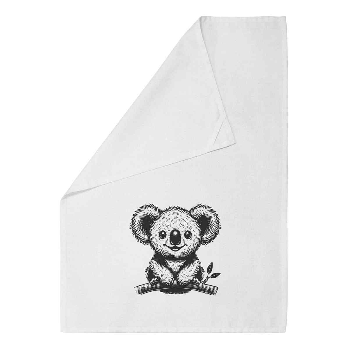 'Happy Baby Koala' White Cotton Tea Towel / Dish Cloth (TW00062175)
