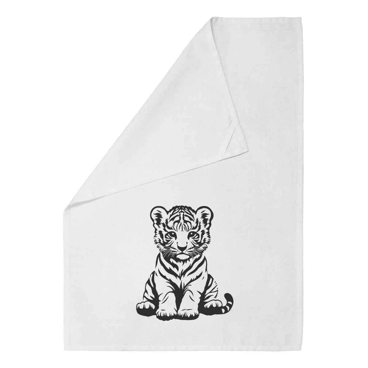 'Tiger Cub Sitting' White Cotton Tea Towel / Dish Cloth (TW00062329)