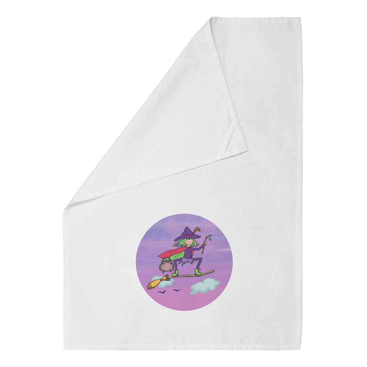 'Witch Riding Broomstick' Cotton Tea Towel / Dish Cloth (TW051977)