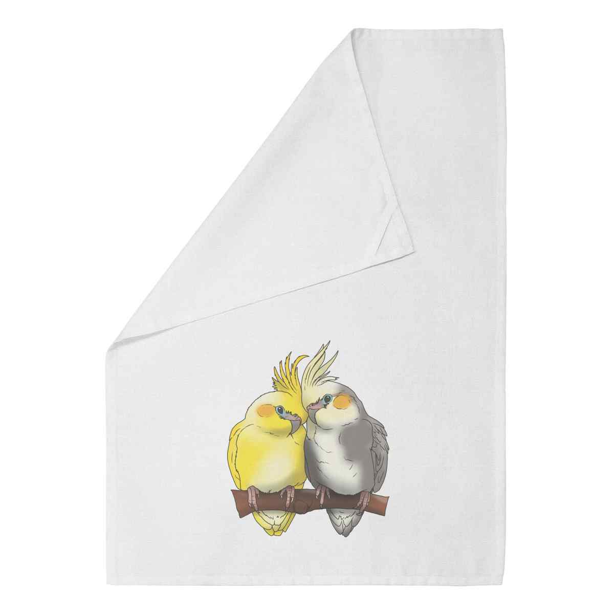 'Cockatiel Pair' Cotton Tea Towel / Dish Cloth (TW053562)