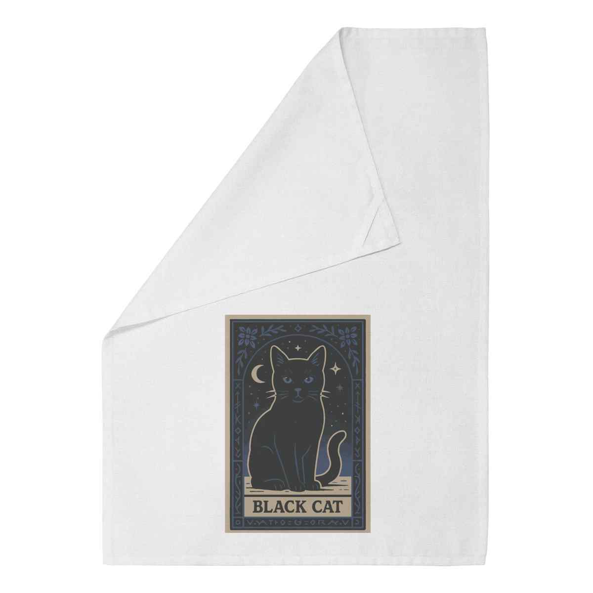 'Mystical Black Cat Card' Cotton Tea Towel / Dish Cloth (TW054486)