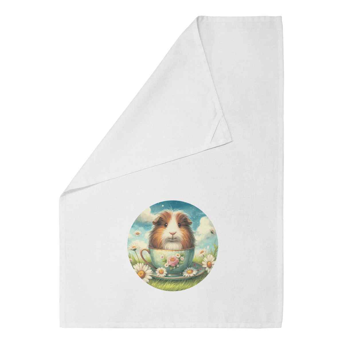 'Guinea Pig In Teacup' Cotton Tea Towel / Dish Cloth (TW055006)