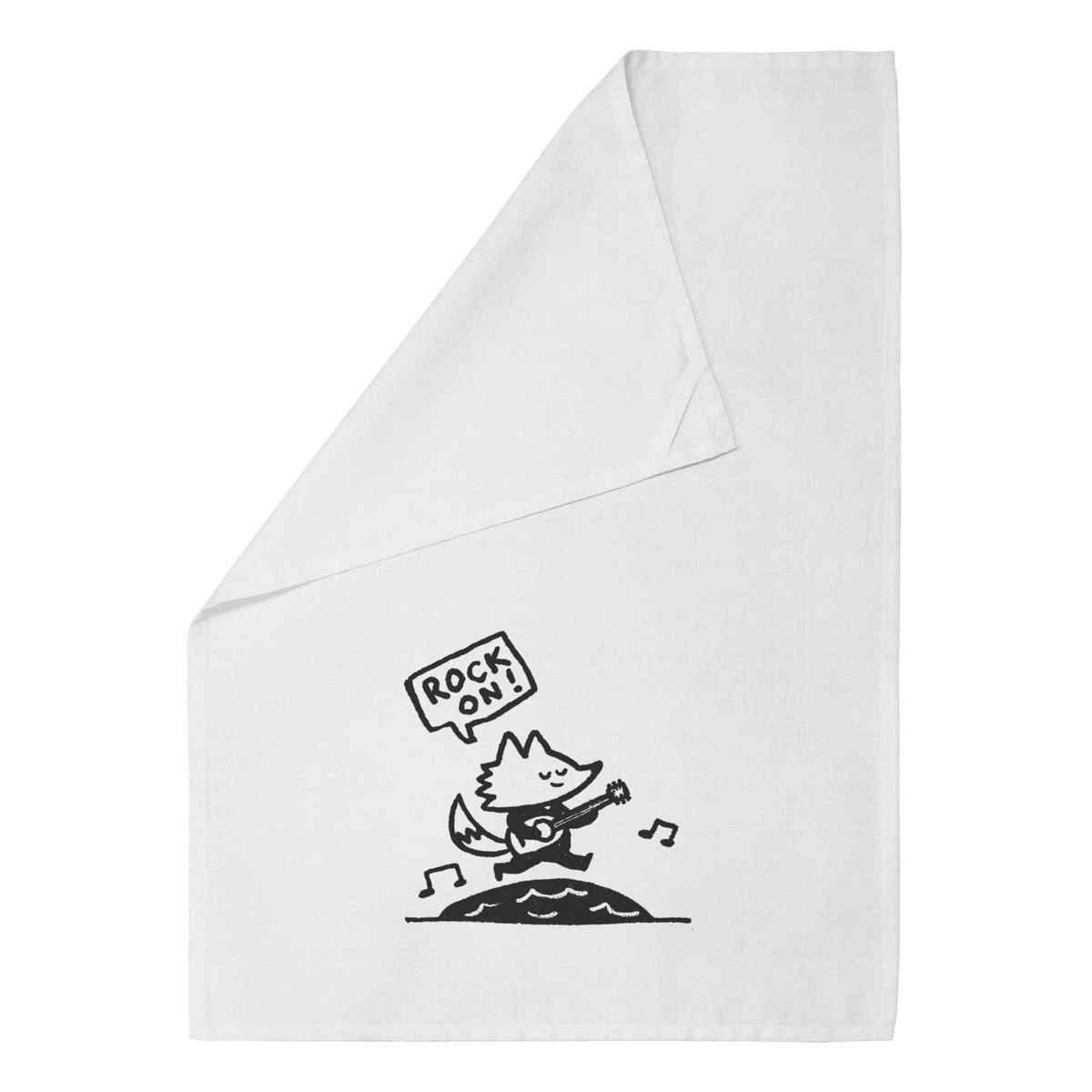 'Rock On Fox Playing Guitar' Cotton Tea Towel / Dish Cloth (TW055216)