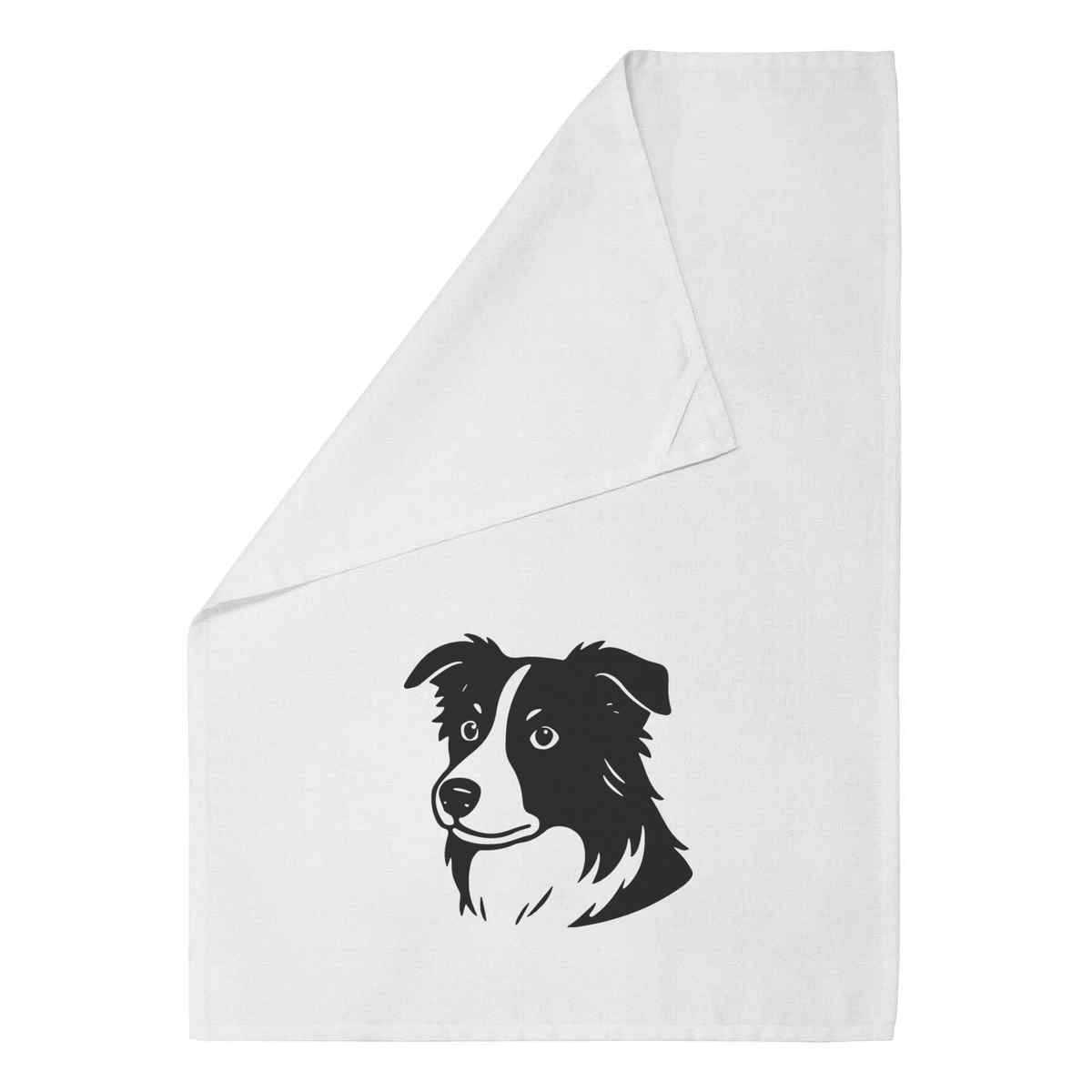 'Border Collie Head' White Cotton Tea Towel / Dish Cloth (TW00069025)