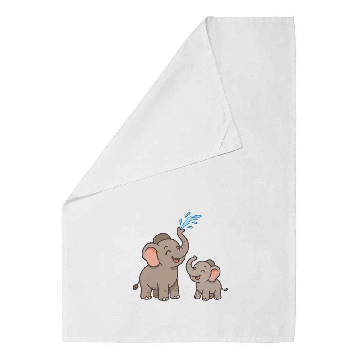 'Mother Elephant & Baby' Cotton Tea Towel / Dish Cloth (TW055708)