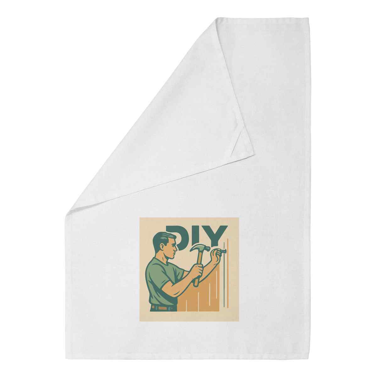 'DIY Man Hammering Nail Construction' Cotton Tea Towel / Dish Cloth (TW057777)