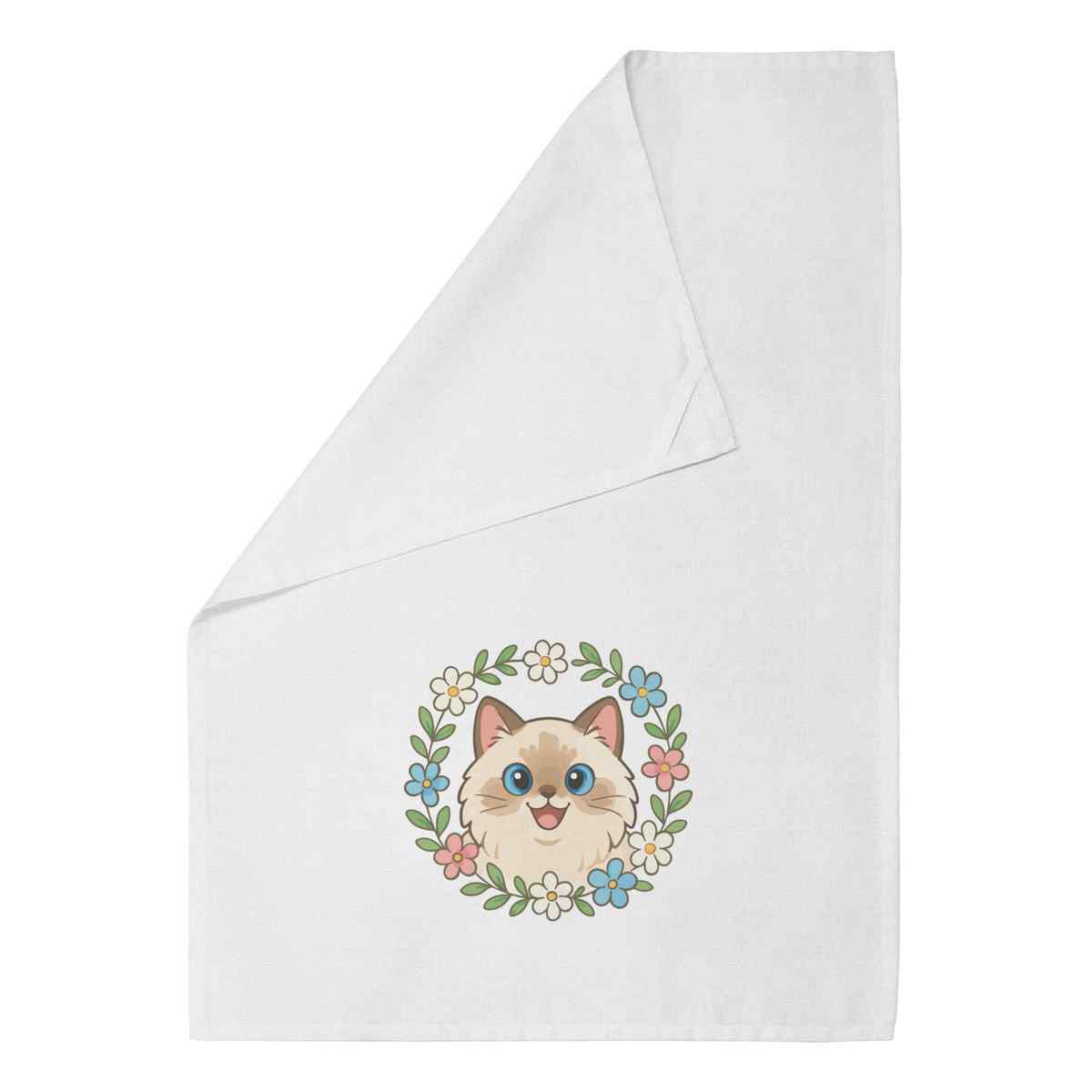 'Ragdoll Cat Floral Frame' Cotton Tea Towel / Dish Cloth (TW058461)