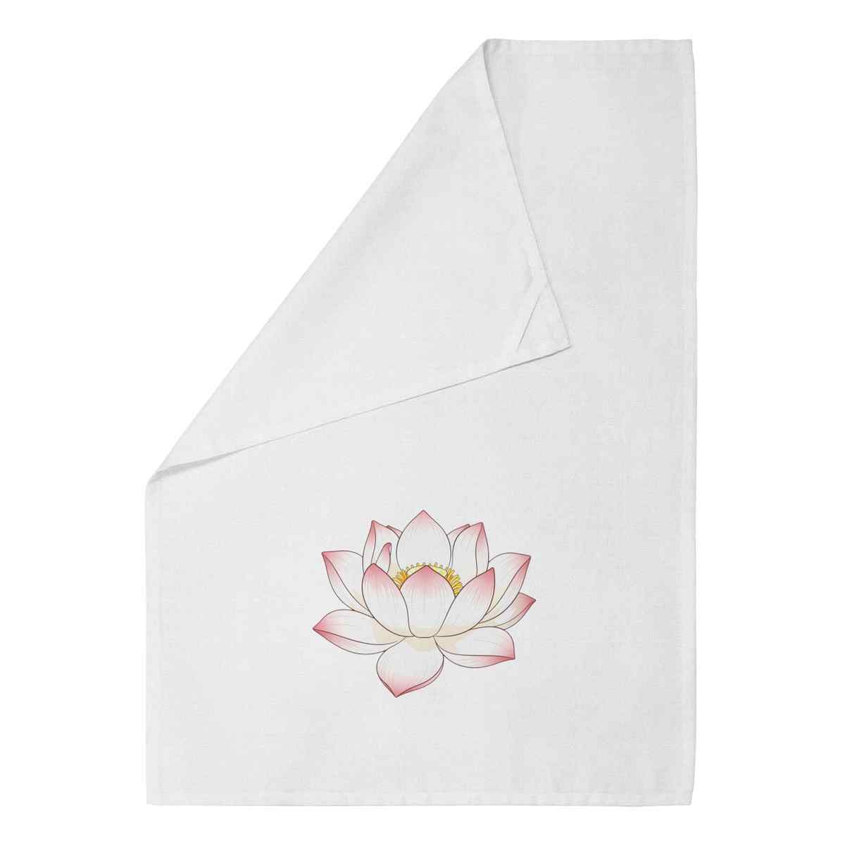 'Pastel Lotus Flower' Cotton Tea Towel / Dish Cloth - White - Kitchen Towel for Drying, Baking, Cooking and Home Decor (TW00078242)