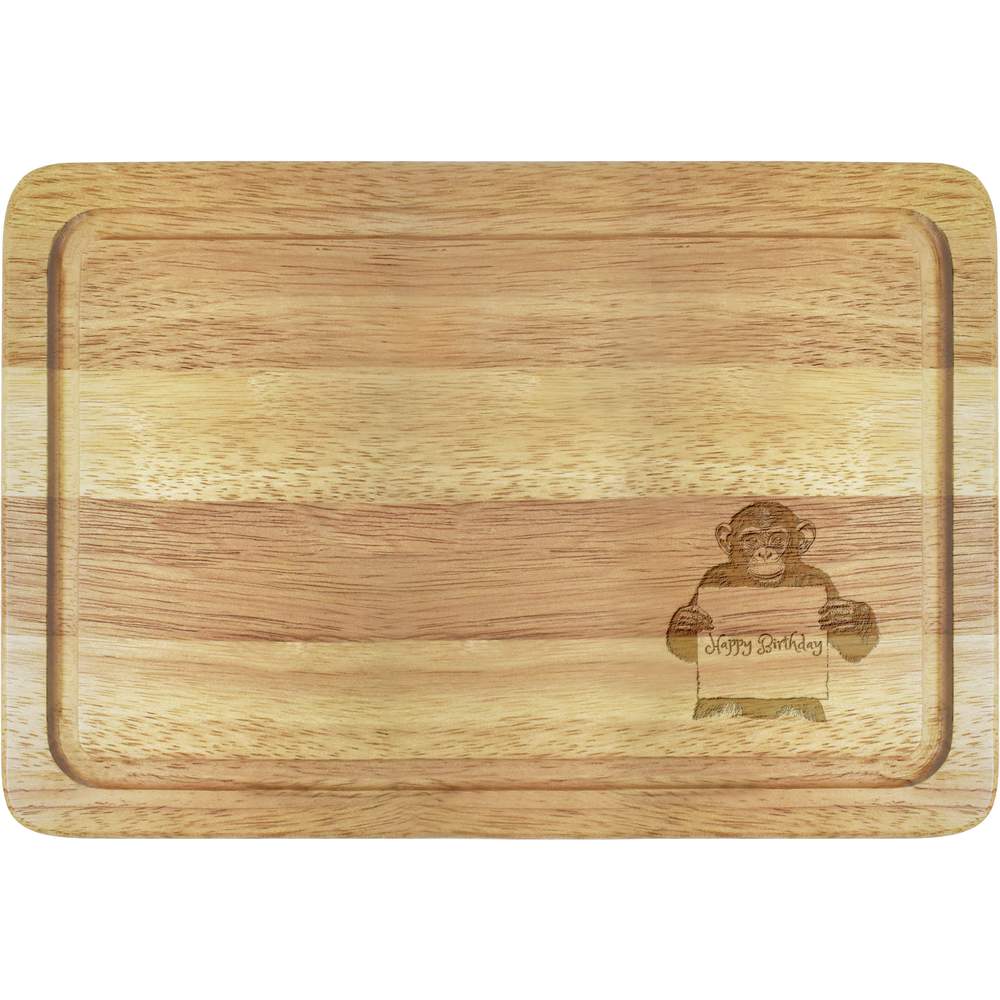 'Birthday with Chimpanzee' Wooden Chopping / Cutting Board - 30cm x 20cm - Kitchen Food Prep Board and Serving Platter (WB00093150)