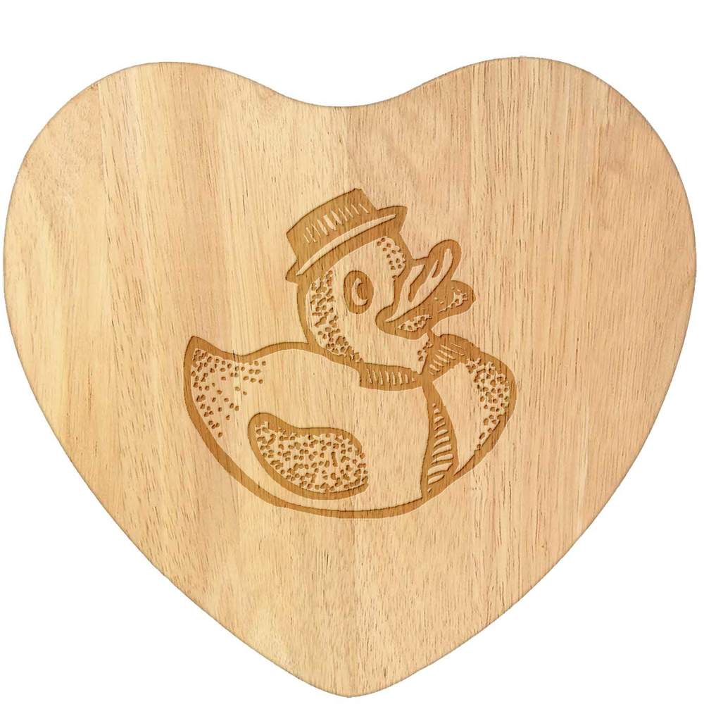 'Fancy Rubber Duck' Wooden Heart Shaped Chopping / Cutting Board - Serving Board for Kitchens, Cheese and Gifts (WB00039766)