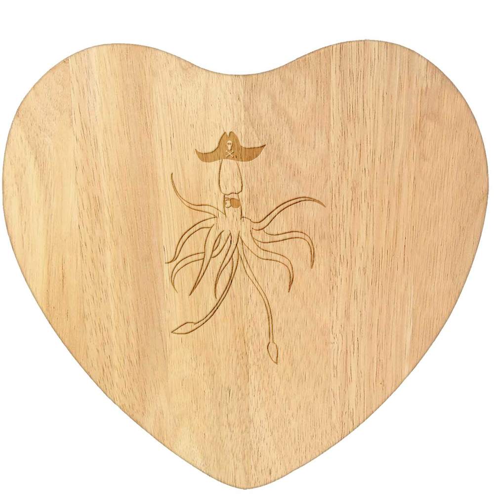 'Pirate Squid' Wooden Heart Shaped Chopping  / Cutting Board (WB00042288)