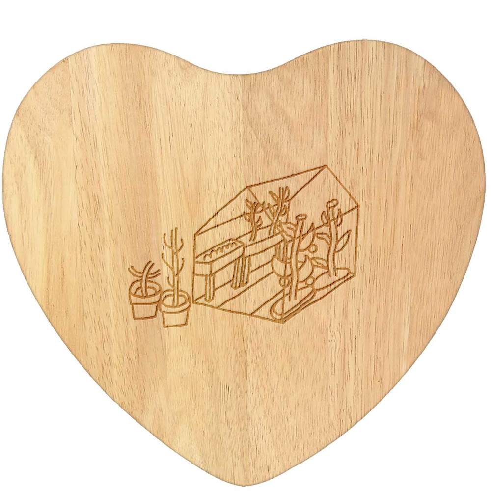 'Garden Greenhouse' Wooden Heart Shaped Chopping  / Cutting Board (WB00042672)