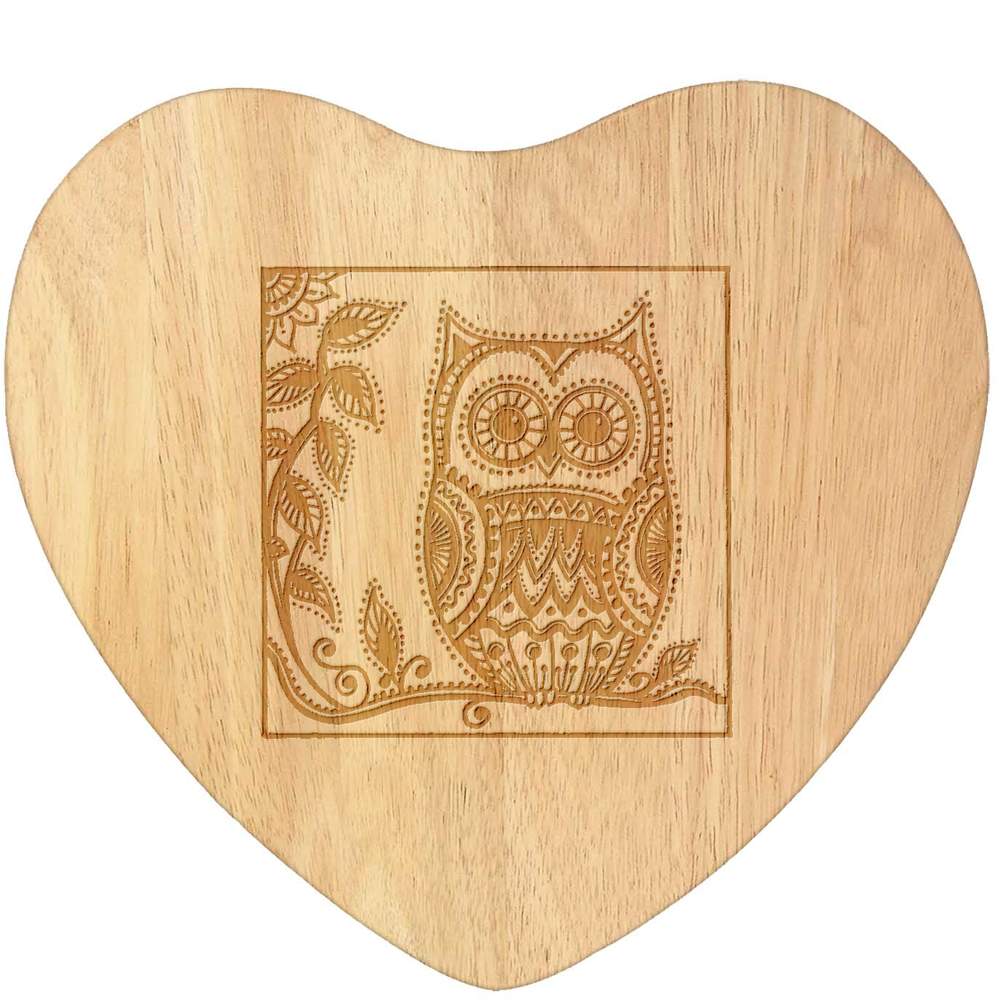 'Owl On Tree Branch' Wooden Heart Shaped Chopping  / Cutting Board (WB00043345)