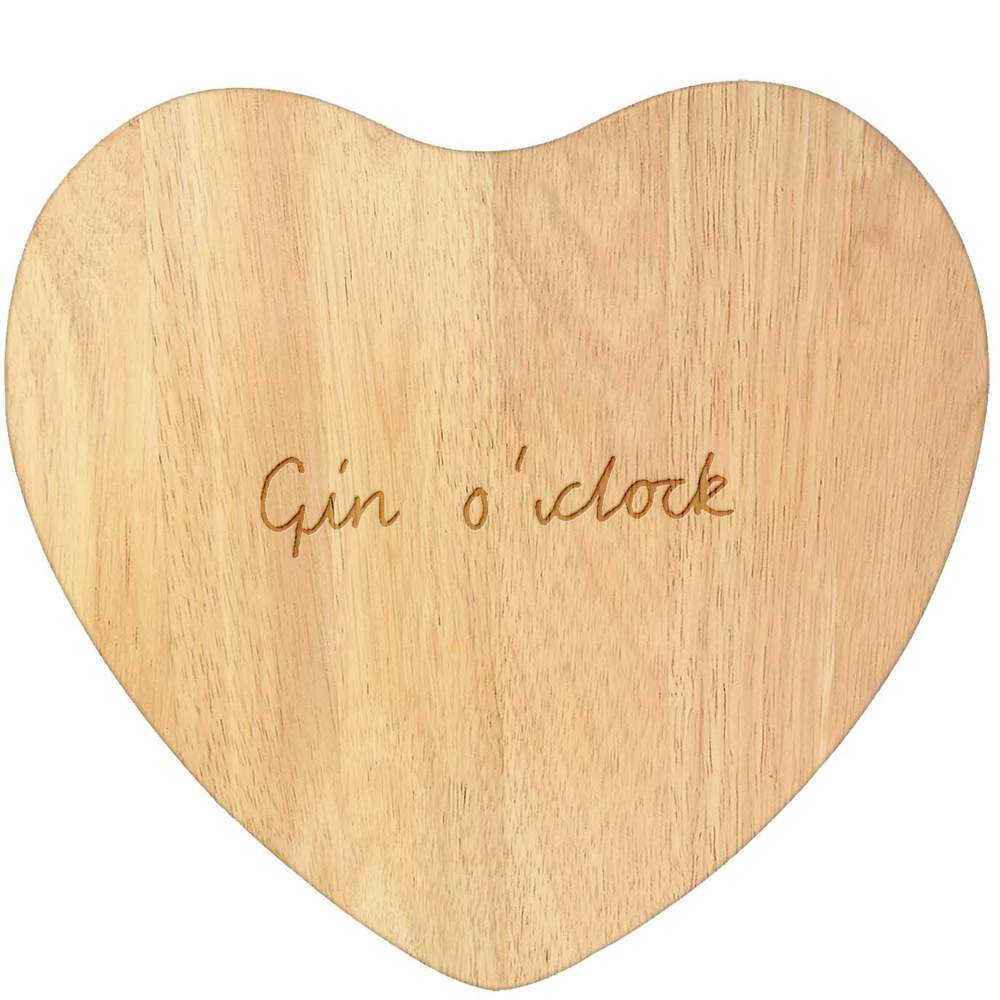 'Gin O'Clock Text' Wooden Heart Shaped Chopping  / Cutting Board (WB00044203)
